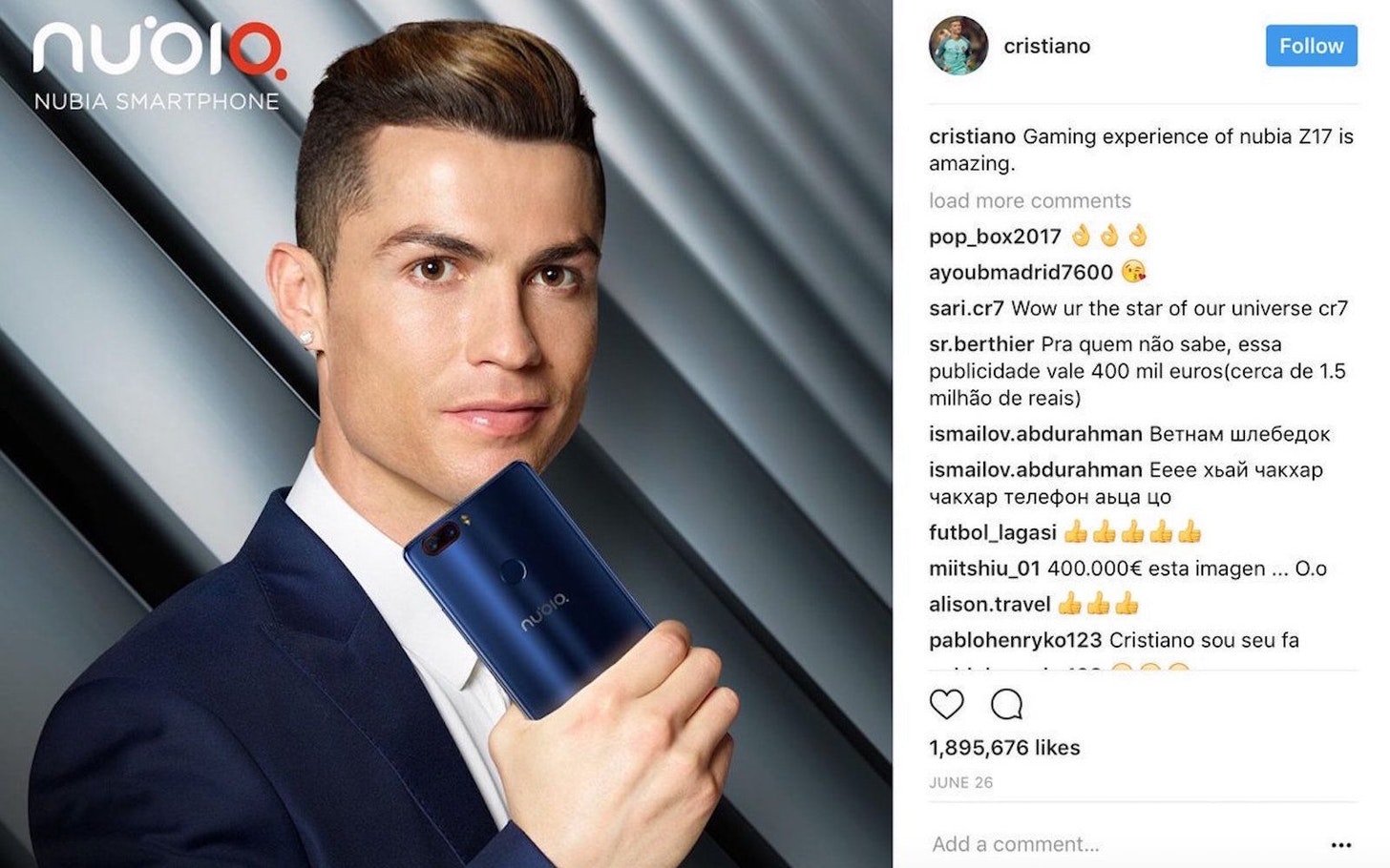 Cristiano Ronaldo is Instagram's highest earner in the world
